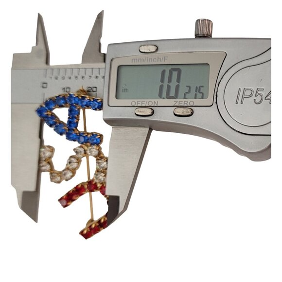 Red Clear Prong Set Rhinestone Patriotic USA Brooch Pin E779 - Picture 7 of 8